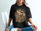 Black t-shirt with raccoon graphic and "A.F.O.G. Another Fine Outdoor Gaffe" text.
