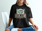 Black t-shirt with sideways crab in sunglasses and text "SIDEWAYS BY CHOICE".