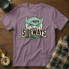Purple t-shirt with sunglasses-wearing crab graphic and "SIDEWAYS BY CHOICE" text.