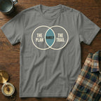 Gray t-shirt with Venn diagram graphic: "The Plan", "Rarely", and "The Trail".