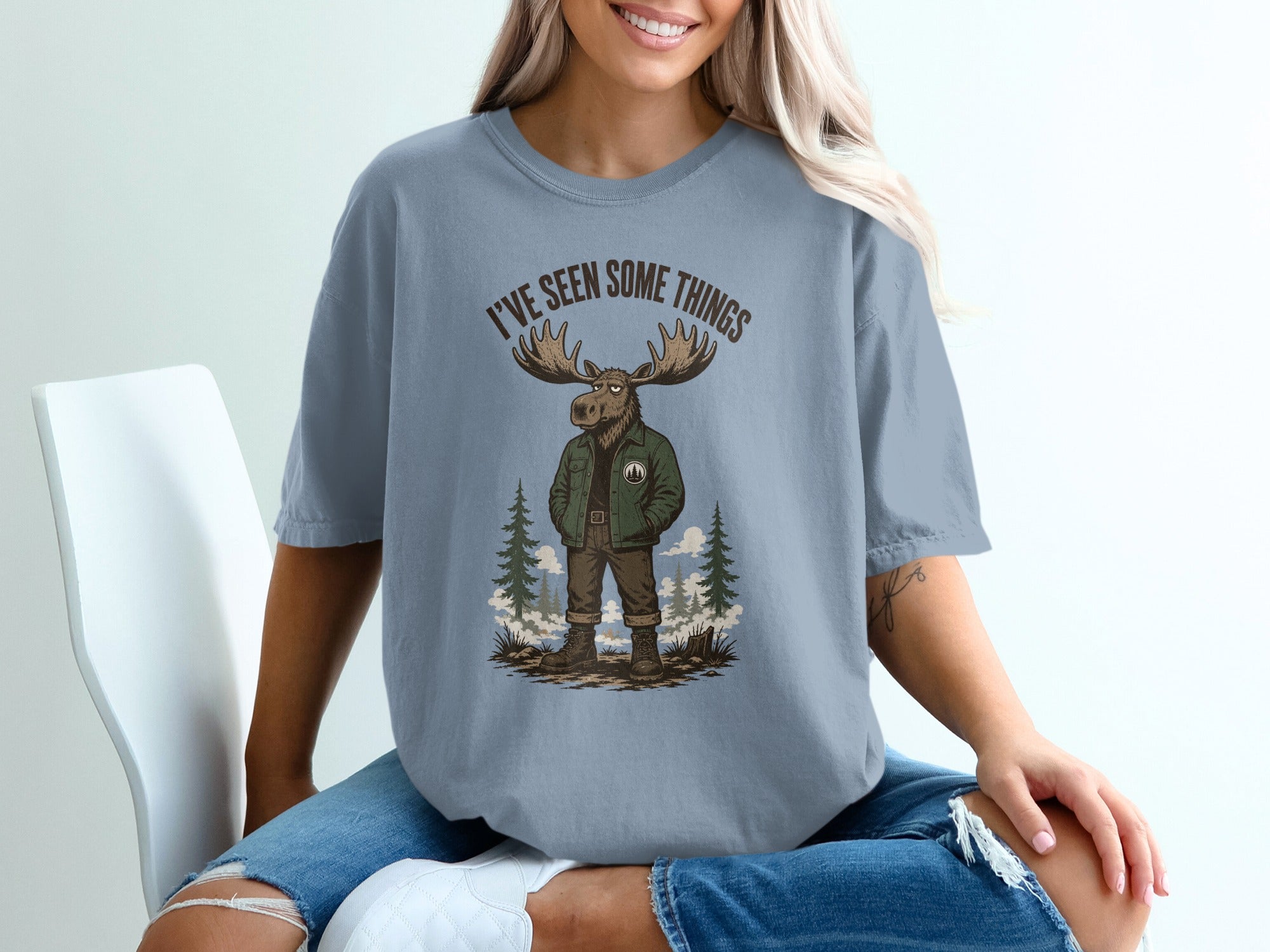 T-shirt with cartoon moose graphic and text "I'VE SEEN SOME THINGS."