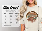 Comfort Colors 1717 heavyweight t-shirt size chart with width and length measurements.