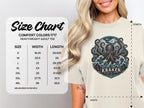 Comfort Colors 1717 heavyweight adult tee size chart with width and length measurements in inches.