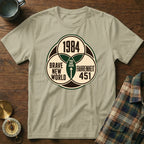 T-shirt graphic with "1984", "Brave New World", and "Fahrenheit 451" forming a Venn diagram.