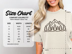 Comfort Colors 1717 size chart for heavyweight adult tee with width and length measurements.