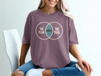 Purple t-shirt with Venn diagram graphic reading "The Plan Rarely The Trail".