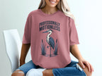 T-shirt with a heron and the text "PROFESSIONALLY MOTIONLESS."