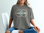 Gray t-shirt with Venn diagram graphic: "PLANS", "NOT TODAY", "ENERGY".