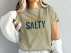 Tan t-shirt with "SALTY" and nautical anchor design.